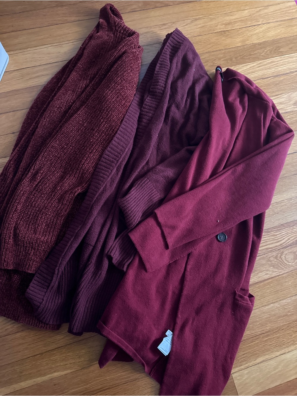Bundle of 3 Women's Burgundy Cardigan Sweaters